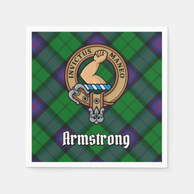 Clan Armstrong Crest over Tartan Napkin (Front)