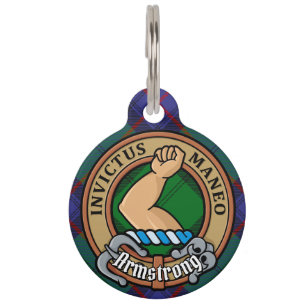 Clan Armstrong Crest over Tartan Pet Tag