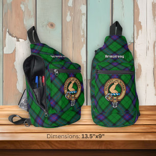 Clan Armstrong Crest over Tartan Sling Bag