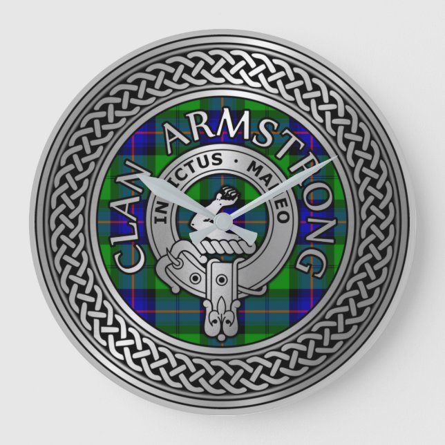 Clan Armstrong Crest & Tartan Knot Large Clock (Front)