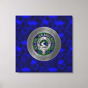 Clan Armstrong Crest & Tartan Knot on Thistle Canvas Print
