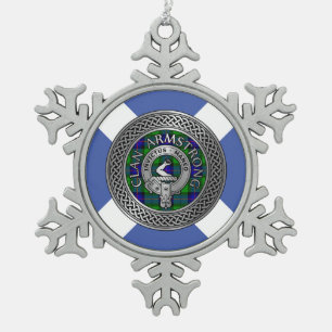 Clan Armstrong Crest & Tartan Knot Snowflake Pewter Christmas Ornament