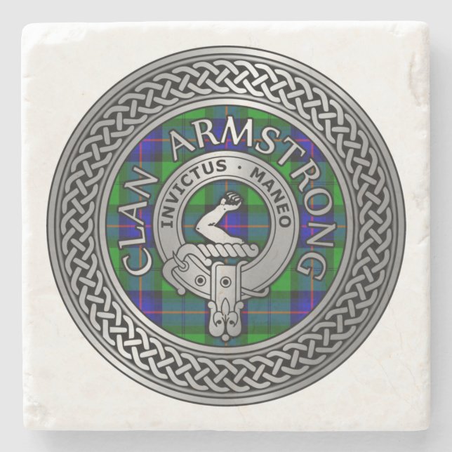 Clan Armstrong Crest & Tartan Knot Stone Coaster (Front)