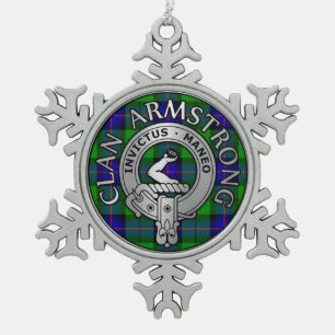 Clan Armstrong Crest & Tartan Snowflake Pewter Christmas Ornament