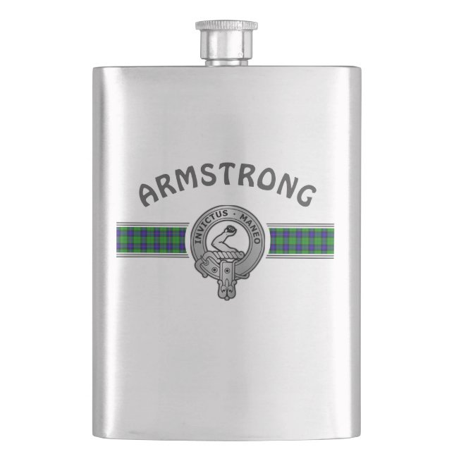 Clan Armstrong (Edit) Crest & Tartan Hip Flask (Front)