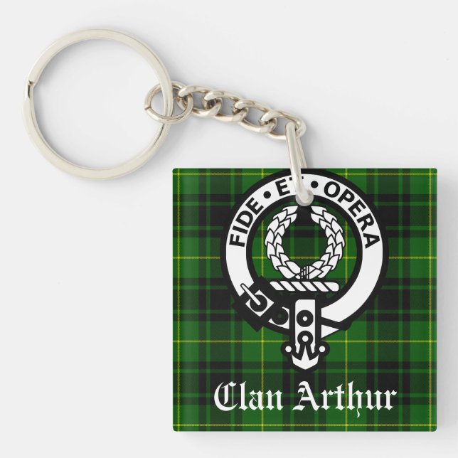 Clan Arthur Crest Badge & Tartan Key Ring (Front)