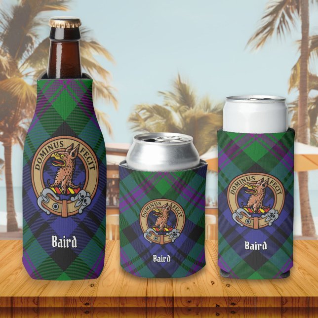 Clan Baird Crest over Tartan Bottle Cooler (Creator Uploaded)