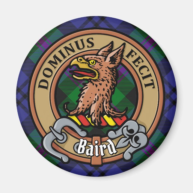 Clan Baird Crest over Tartan Magnet (Front)