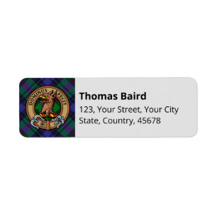 Clan Baird Crest over Tartan Return Address Label