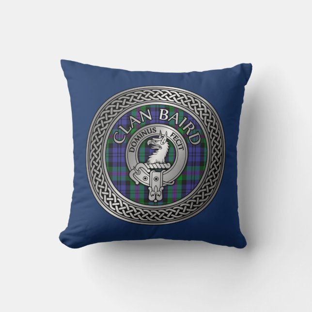 Clan Baird Crest & Tartan Knot Cushion (Front)