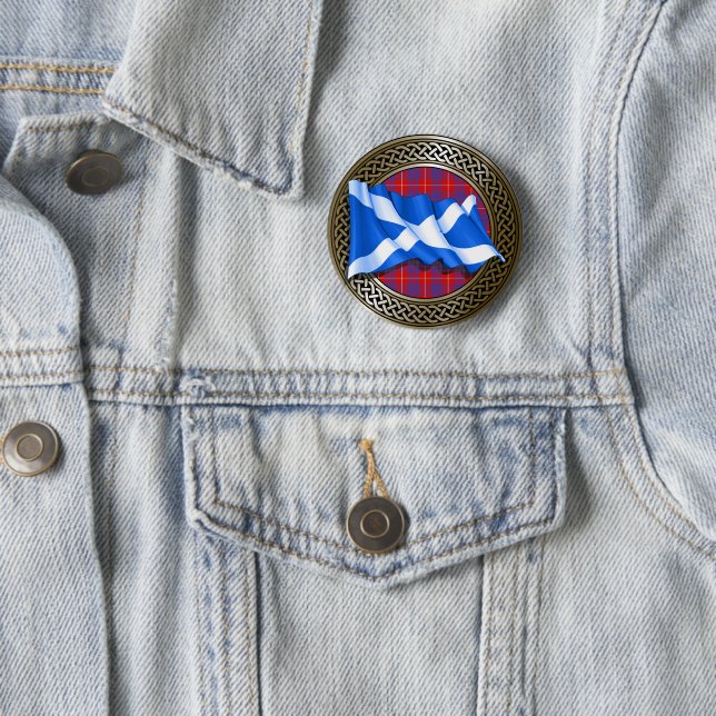 Clan Baird Tartan Knot & Flag Button (In Situ)