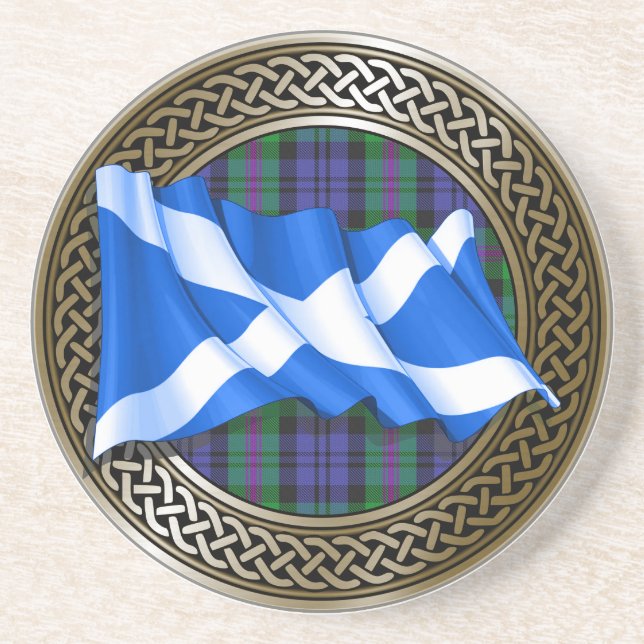 Clan Baird Tartan Knot & Flag Coaster (Front)