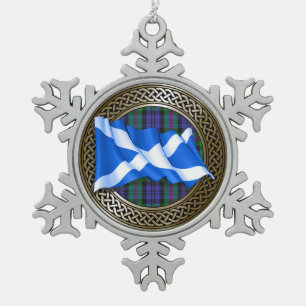 Clan Baird Tartan Knot & Flag Snowflake Pewter Christmas Ornament