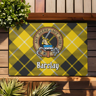 Clan Barclay Crest over Dress Tartan Doormat