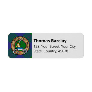 Clan Barclay Crest over Tartan Return Address Label
