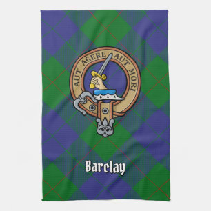 Clan Barclay Crest over Tartan Tea Towel
