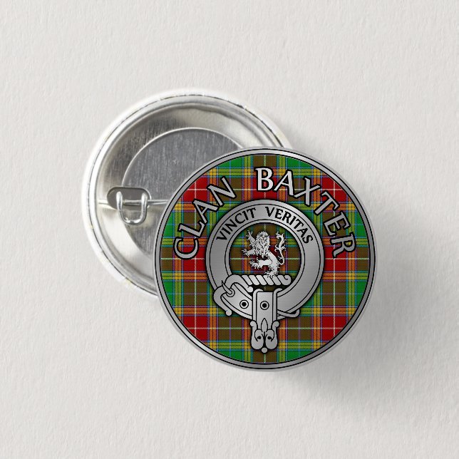 Clan Baxter Crest & Tartan 3 Cm Round Badge (Front & Back)