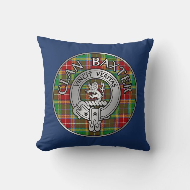 Clan Baxter Crest & Tartan Cushion (Front)