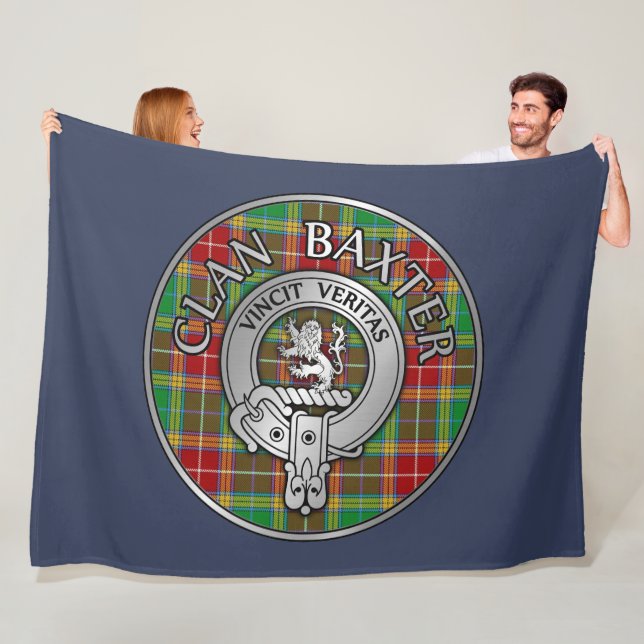 Clan Baxter Crest & Tartan Fleece Blanket (In Situ)