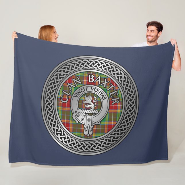 Clan Baxter Crest & Tartan Knot Fleece Blanket (In Situ)