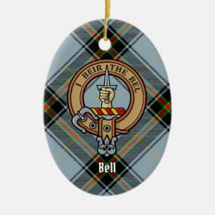 Clan Bell Crest over Tartan Ceramic Ornament