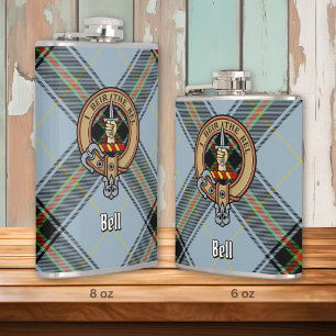 Clan Bell Crest over Tartan Hip Flask
