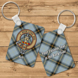 Clan Bell Crest over Tartan Key Ring