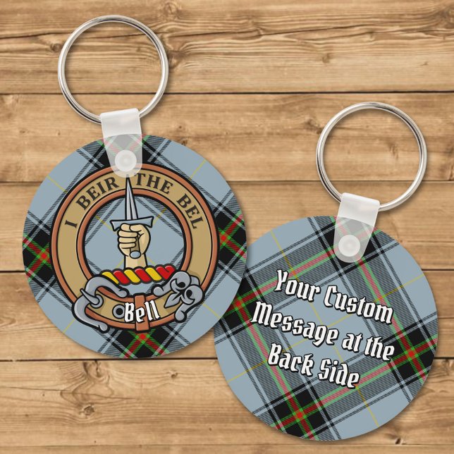 Clan Bell Crest over Tartan Key Ring (Creator Uploaded)