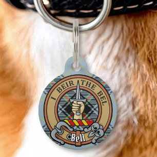Clan Bell Crest over Tartan Pet Tag