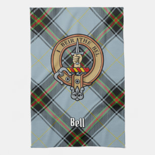 Clan Bell Crest over Tartan Tea Towel