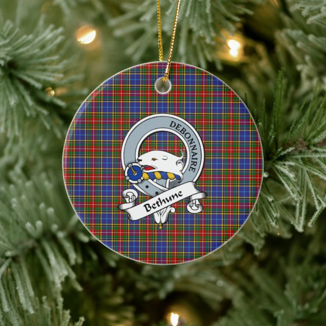 Clan Bethune Badge Tartan Plaid Ceramic Ornament (Tree)