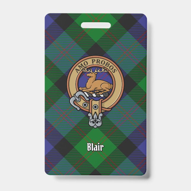 Clan Blair Crest over Tartan ID Badge (Front)
