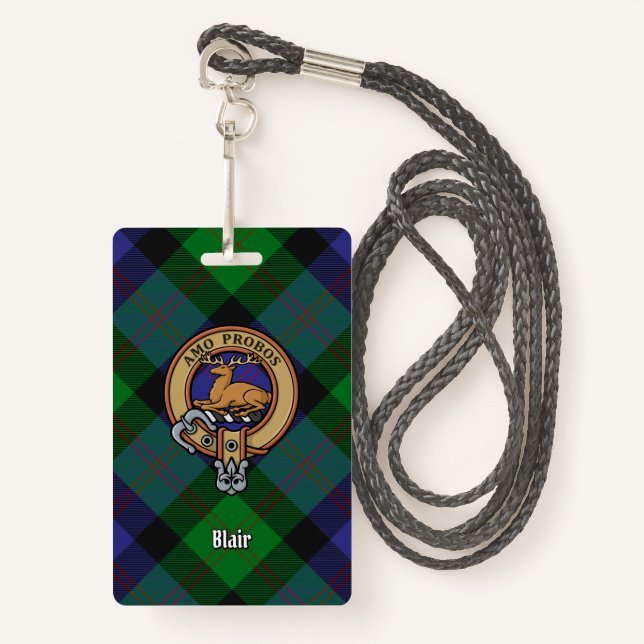 Clan Blair Crest over Tartan ID Badge (Front with Lanyard)