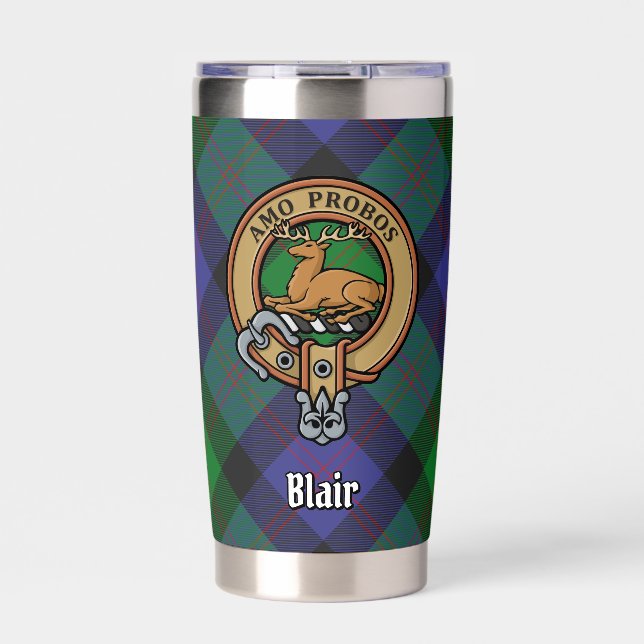 Clan Blair Crest over Tartan Insulated Tumbler (Front)