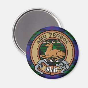 Clan Blair Crest over Tartan Magnet