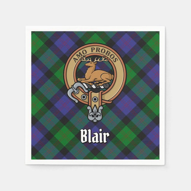 Clan Blair Crest over Tartan Napkin (Front)