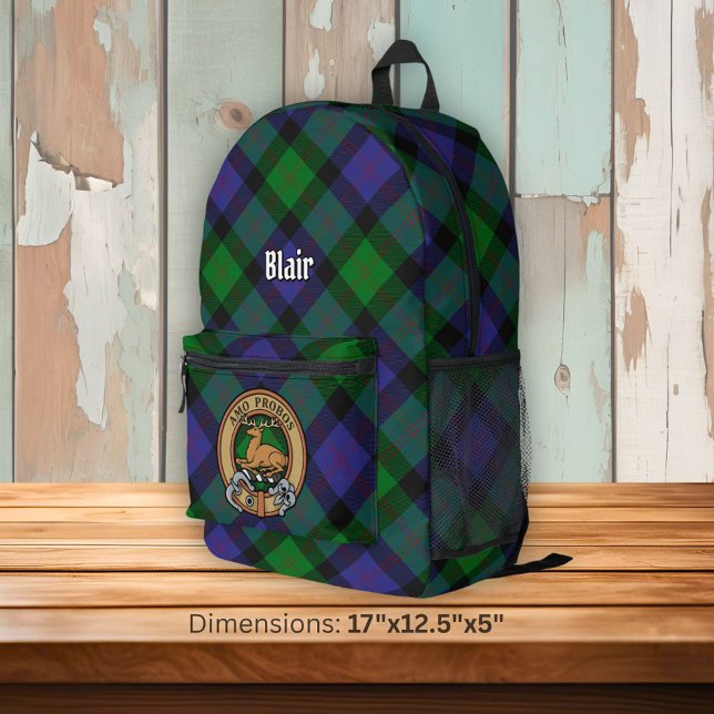Clan Blair Crest over Tartan Printed Backpack (Creator Uploaded)