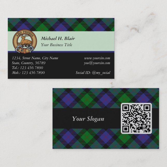 Clan Blair Tartan Business Card (Front/Back)