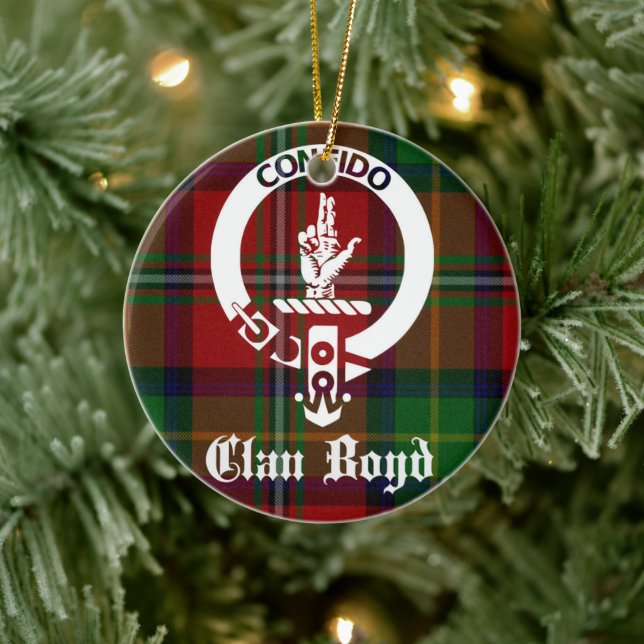 Clan Boyd Crest and Tartan Personalised Ceramic Ornament (Tree)