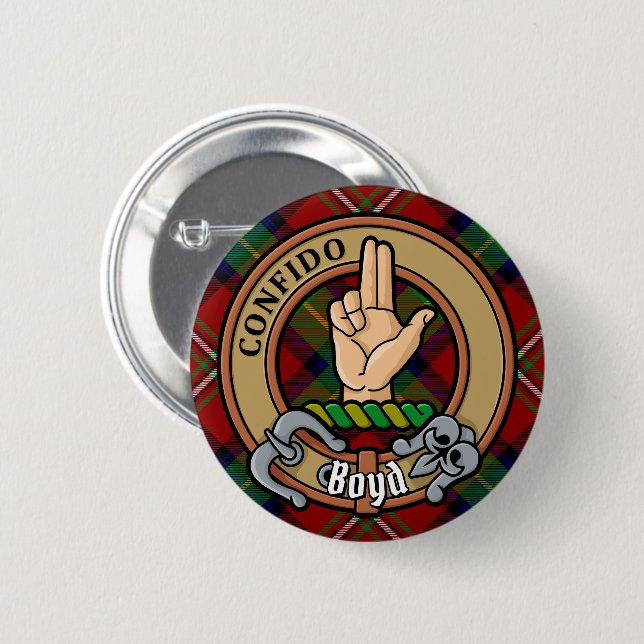 Clan Boyd Crest over Tartan 6 Cm Round Badge (Front & Back)