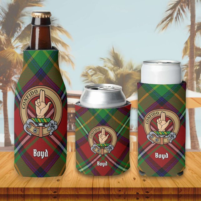 Clan Boyd Crest over Tartan Bottle Cooler (Creator Uploaded)
