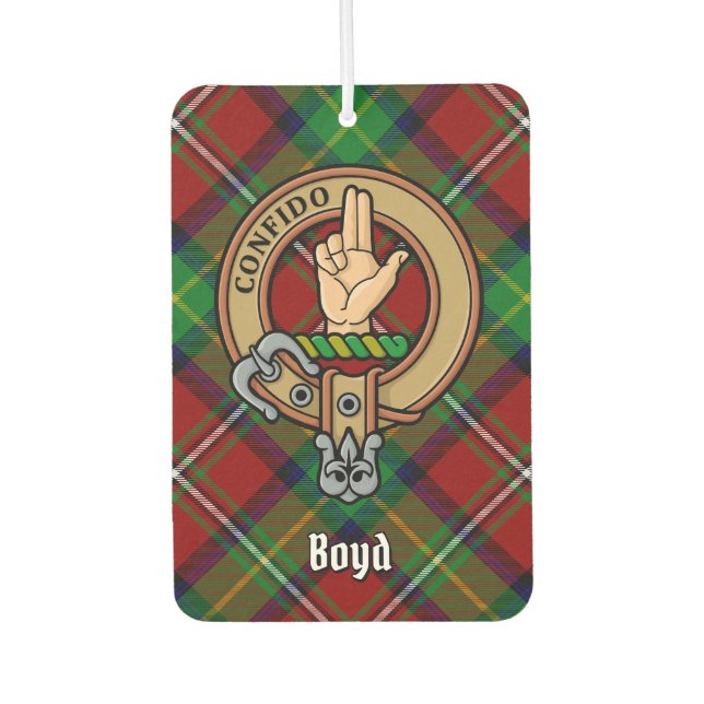 Clan Boyd Crest over Tartan Car Air Freshener (Front)