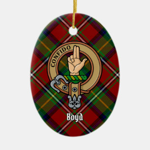 Clan Boyd Crest over Tartan Ceramic Ornament