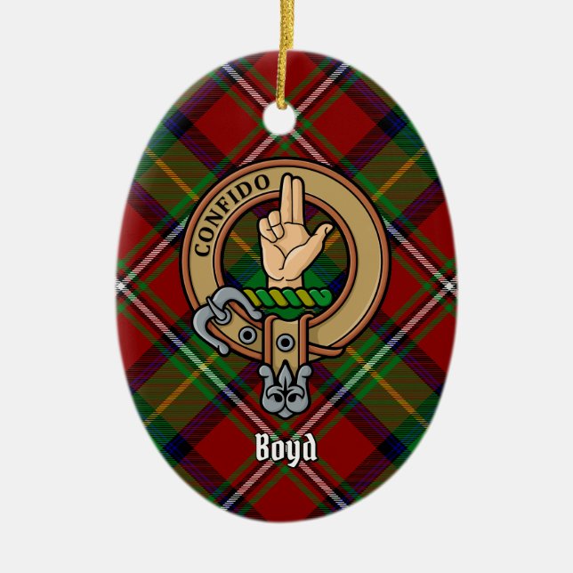 Clan Boyd Crest over Tartan Ceramic Ornament (Front)
