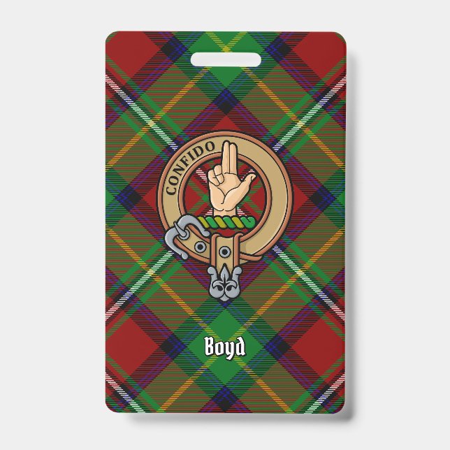 Clan Boyd Crest over Tartan ID Badge (Front)