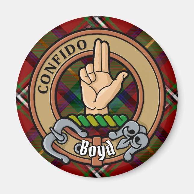 Clan Boyd Crest over Tartan Magnet (Front)