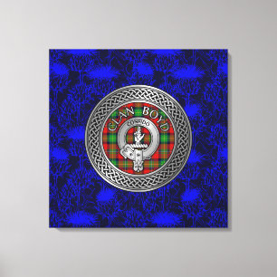 Clan Boyd Crest & Tartan Knot on Thistle Canvas Print