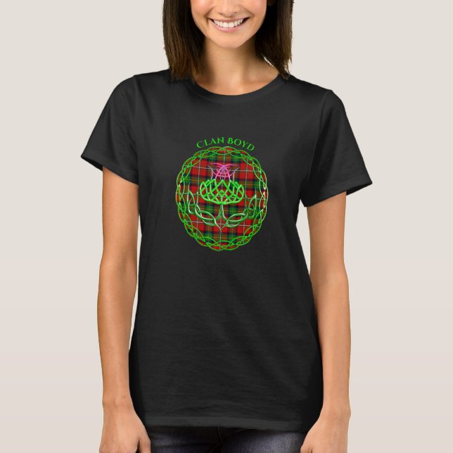 Clan Boyd Scottish Tartan Celtic Thistle T-Shirt (Front)