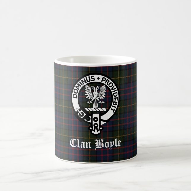 Clan Boyle Crest Badge & Tartan Coffee Mug (Center)