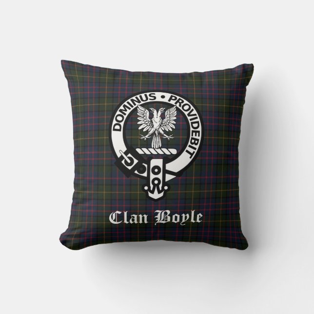 Clan Boyle Crest Badge & Tartan Cushion (Front)